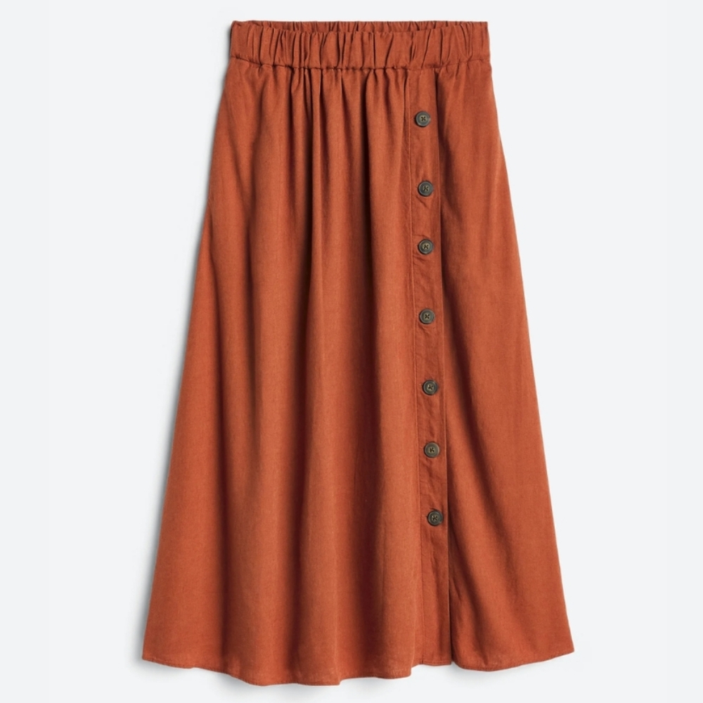 Madewell Linen-blend Side Button Midi Skirt